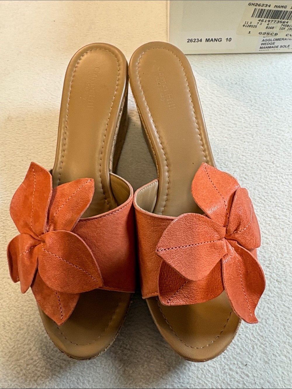 Garnet Hill Coral-Orange Floral Slide Mules